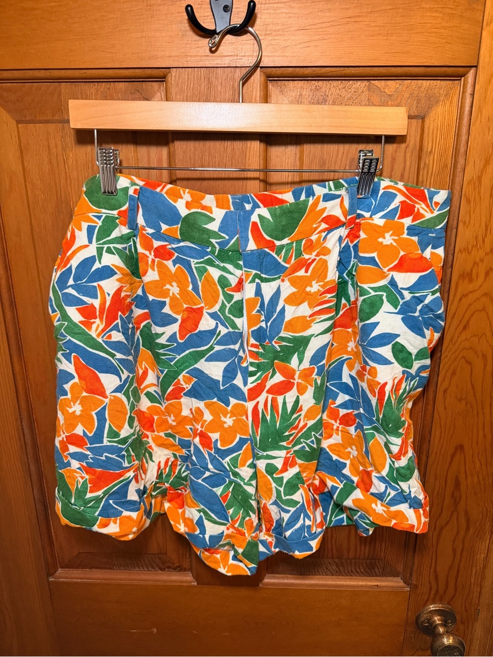 Eloquii Tropical Floral High-Waist Shorts in Orange, Blue & Green
